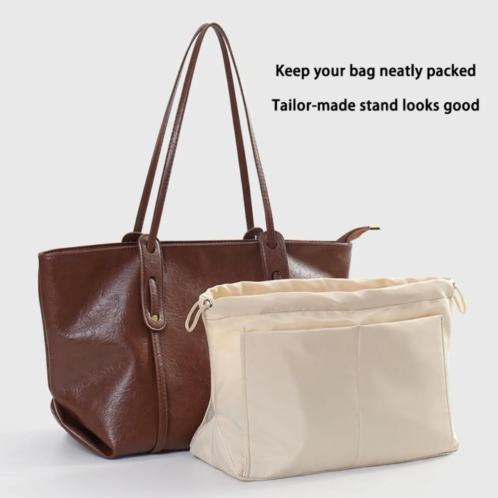 Durable Multi-Pocket Insert Cosmetic Bag Large Capacity Drawstring Nylon Toiletry Bag Solid Color Multi layer Storage Bag Unisex
