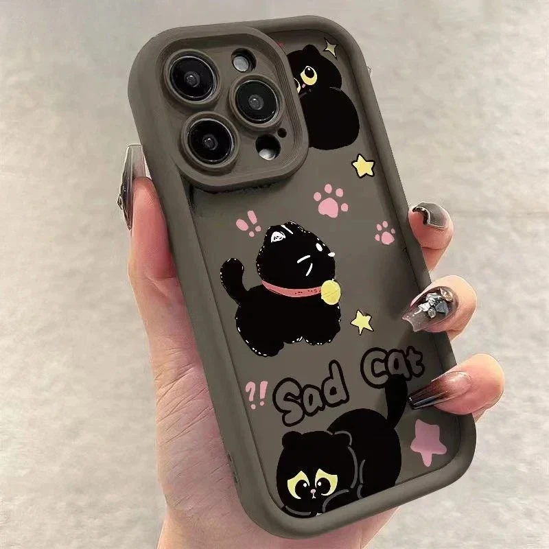 

Для IPhone 15 16 17 14 13 12 11 PRO IPhone 11 PRO Мягкий чехол с милым черным котом