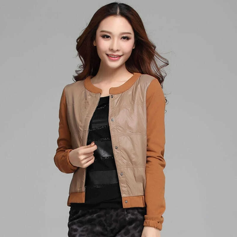 thin Small casual ladies spring and autumn short color-blocking jacket loose large size top Korean version of the wild