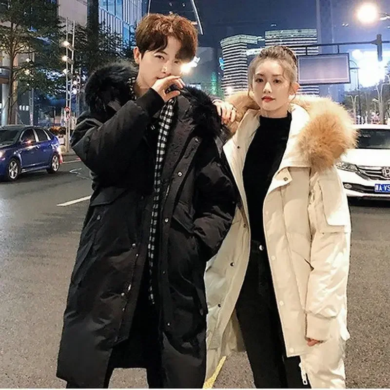 New Over-the-knee Long Thick Men's Down Jacket Men and Women Mid-length Couple Winter Jackets Handsome and Trendy