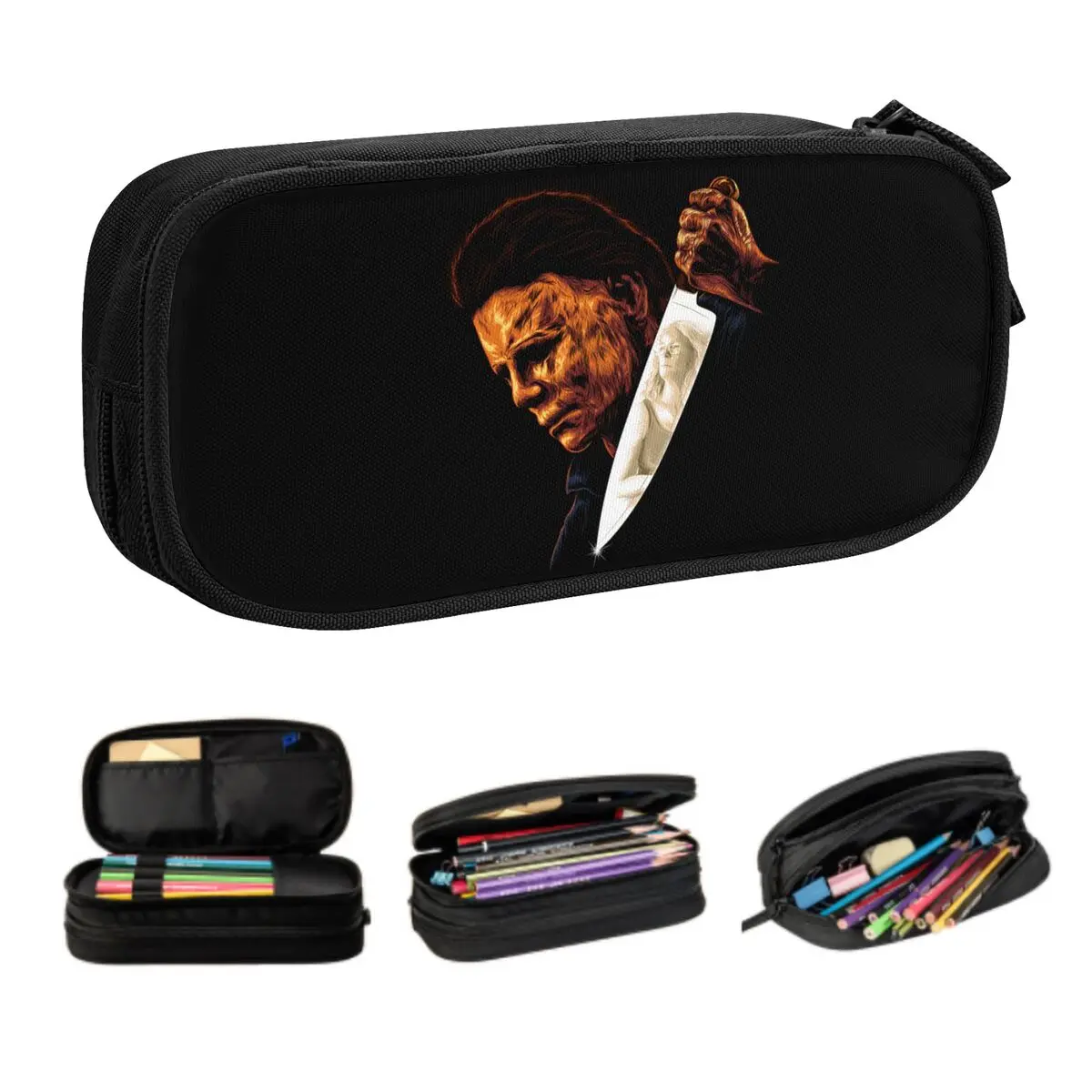 Custom Scary Michael Myers Kawaii Pencil Cases Girls Boys Large Storage Halloween Horror Film Pencil Pouch Students Stationery