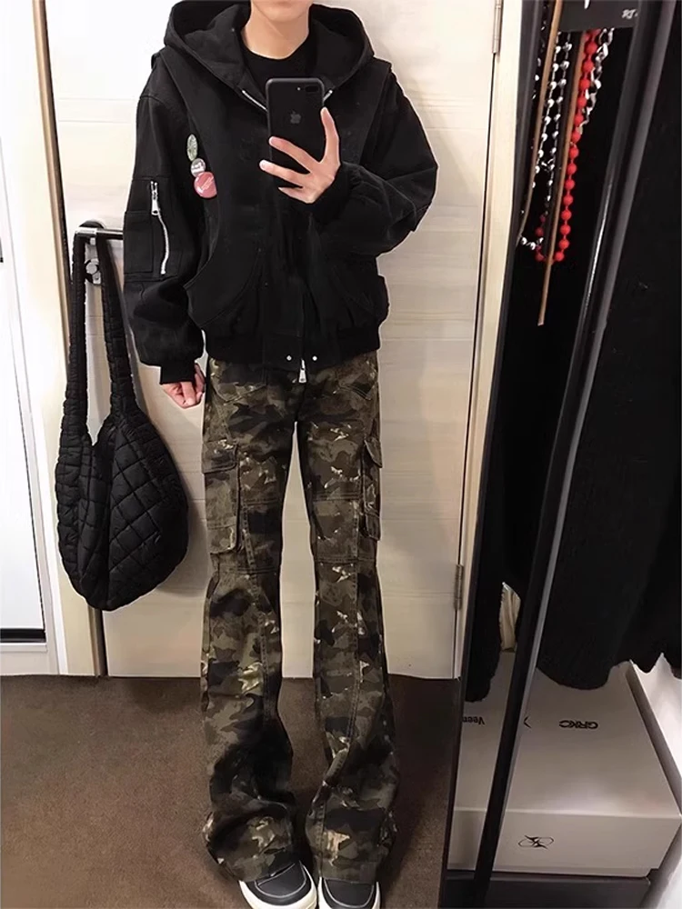 

American Sle Camouflage Workwear Jeans Men's Slim Fit Straight Leg Pants Trendy High Street Cleanfit Narrow Version