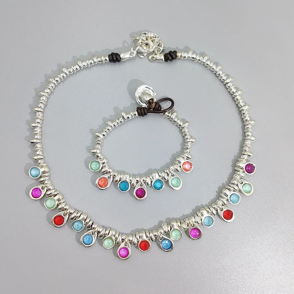 

Summer colorful gemstone exquisite set vacation style versatile necklace bracelet can be wholesale!!