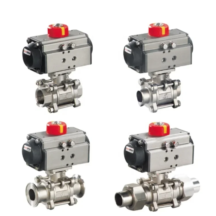 

Stainless steel Pneumatic simple three piece thread weld flange clamp ball valve with 2-way 2-position solenoid valve