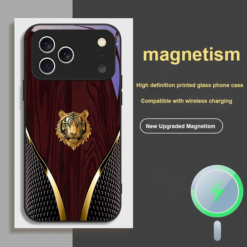 

For iPhone 17 Pro MAX AIR Magnetic Glass Phone Case Tiger Roar Mountain River Wood Grain