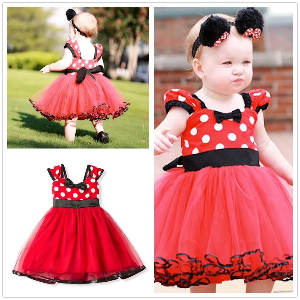 Little kids Mini Mouse Costume for Baby Girls Tutu Dress Polka Dot Clothing Birthday Party Tulle Dress Princess Fancy Dress Up