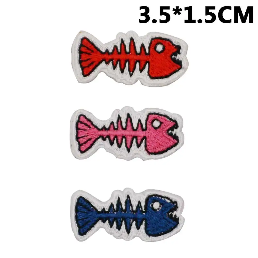 Fish bones Embroidered Patches Applique Sewing Label punk biker Band Rock Clothes Badges with hook backing