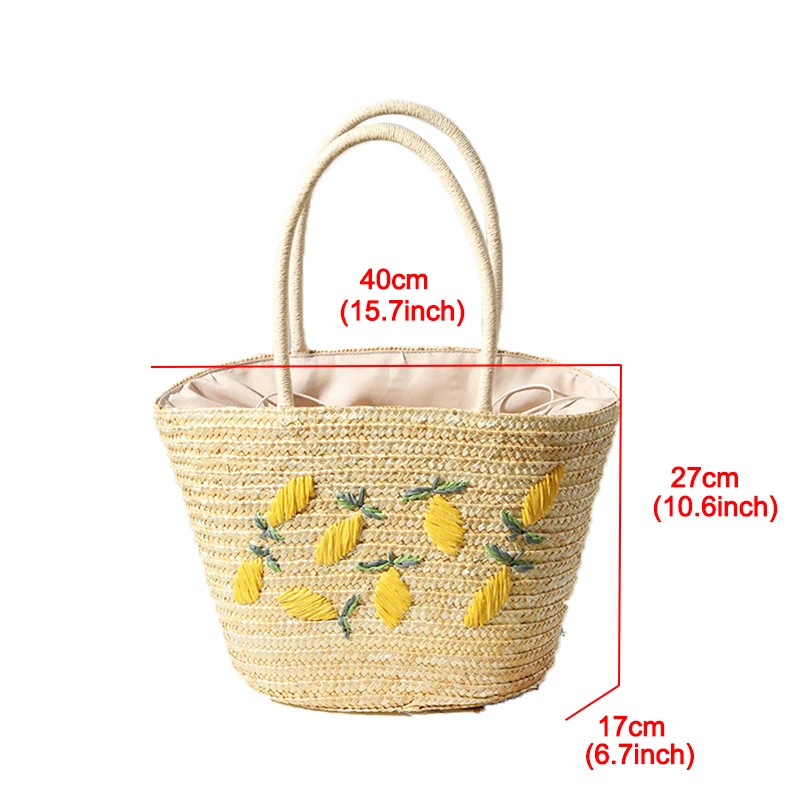 Imagem -06 - Bolsa Cesta de Palha de Limão para Mulher Casual Bordada Artesanal Verão Praia Bolsas de Ombro Bolsa Grande Bolsas Tecidas de Papel