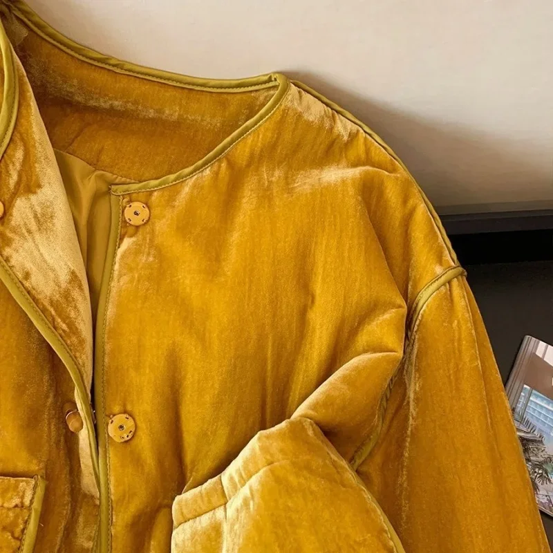 شتاء جديد رشاقته س الرقبة المخملية معطف المرأة موضة كم طويل عادية الدافئة الضفدع زر الإناث سترة جيوب عادية أبلى #3