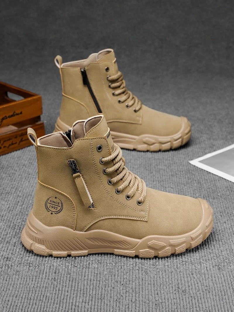 

Men's Winter High-Top Thick-Heeled Work Boots Outdoor Climbing Labor Protection Shoes Anti-Slip Wear-Resistant Workwear Boots