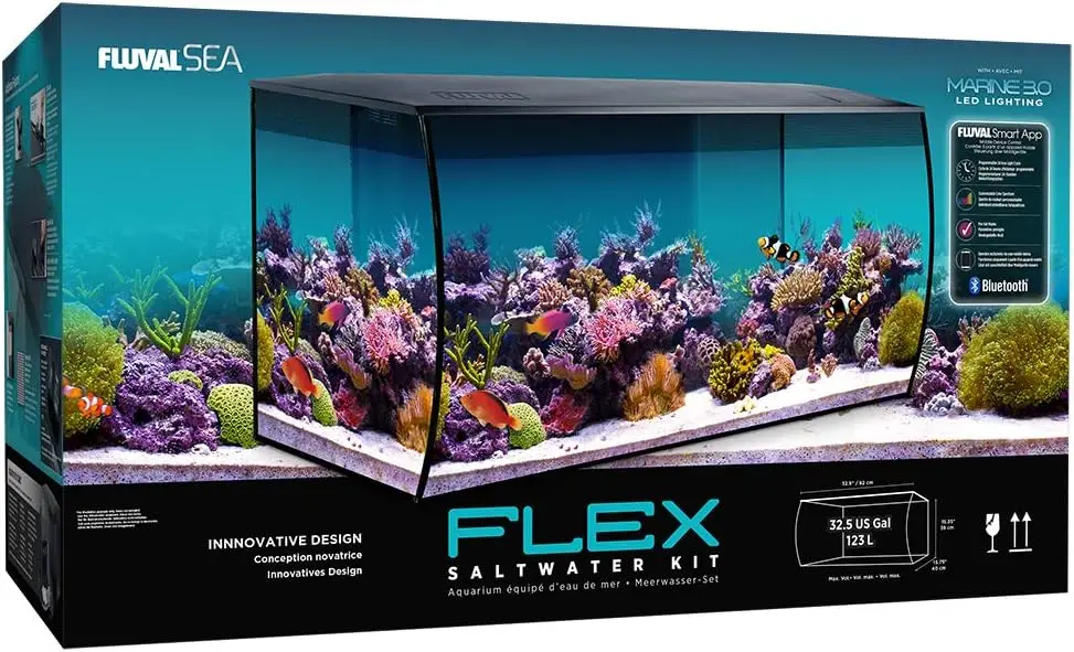 Fluval Flex 32.5 Marine Salt Water Aquarium Kit - Fish Tank for Fish, Coral & More - Comes with LED Lights, Filtration System