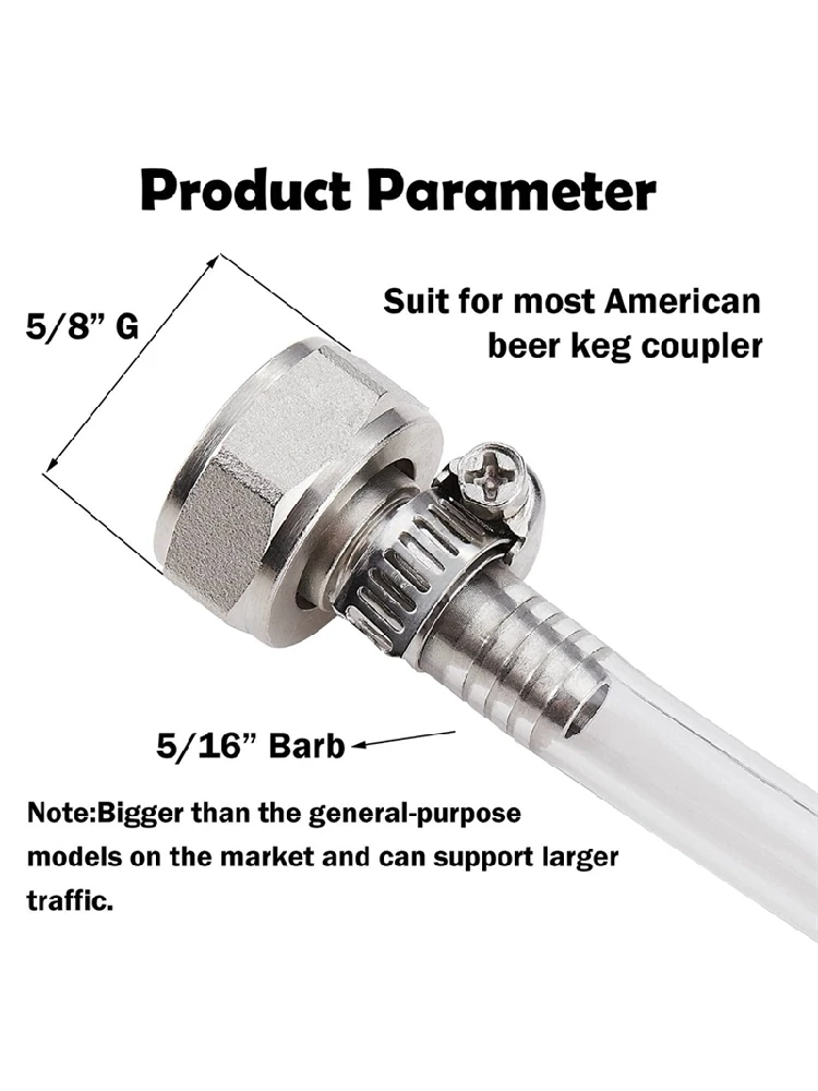 Raccord de couremplaçant de fût de bière en acier inoxydable, kit de connecteur de ligne de bière, écrou hexagonal, filetage G de 5/8 po x barbe de 5/16 po, 2 pièces