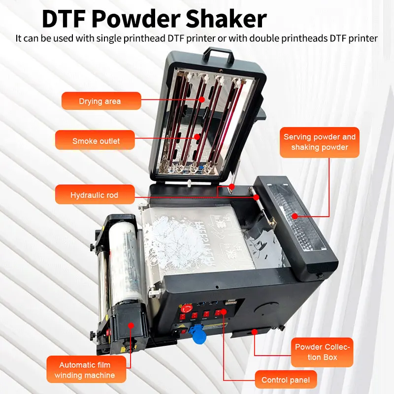 30cm DTF Powder Shaker and Dryer Black Unit Heating Transfer Machine for Roll DTF Printer Adhesive Powder DTF PET Film Printing