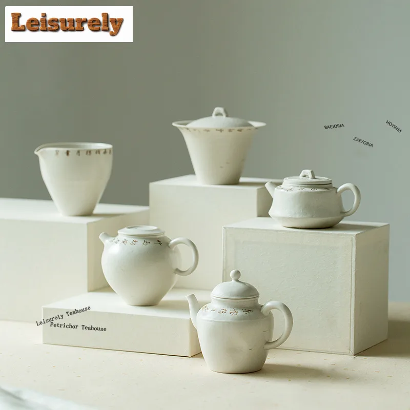 HOYIHM Wabi Sabi Style Handwritten Poetry Teapot Antique Tea Infuser Pot Tea Brewing Kettle With Ball Hole Teaset Supplies Gifts