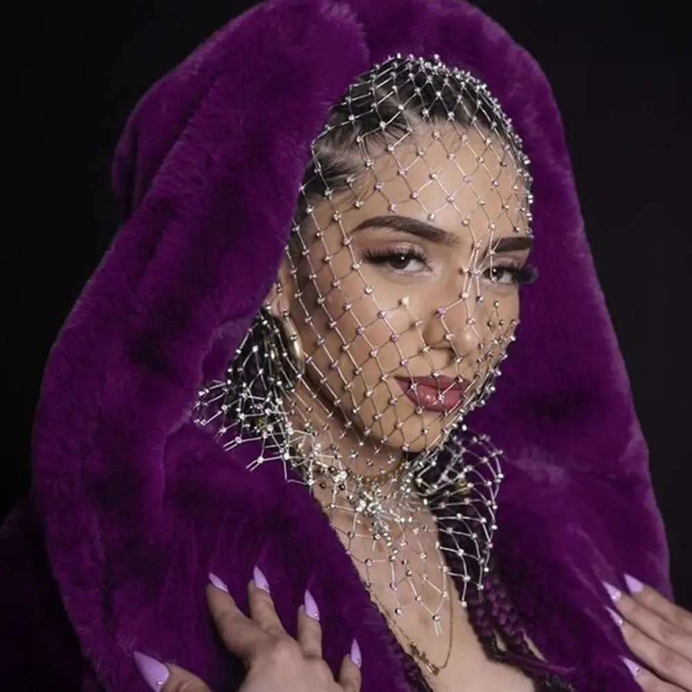 Женская полная женская ажурная шапка с головным убором со стразами, маска на голову, блестящая повязка на голову с бриллиантами