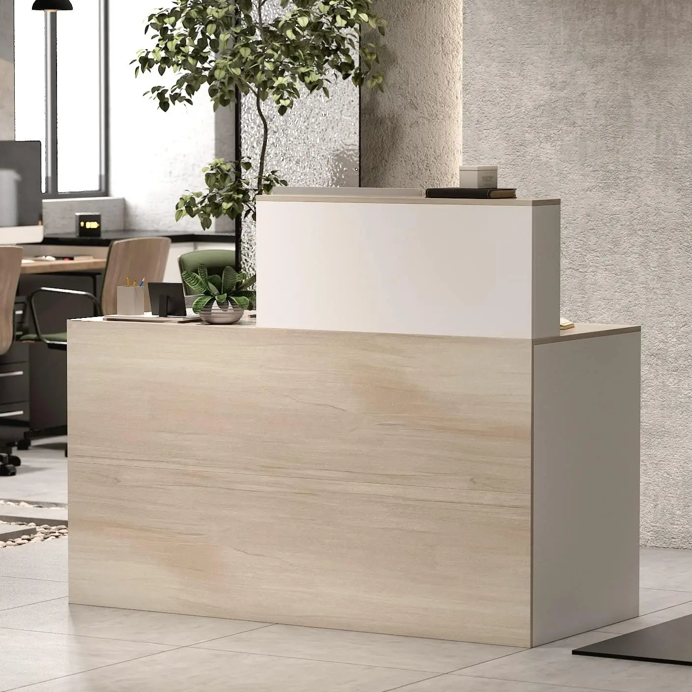 Aiegle Reception Desk With Counter & Lockable Srotage Drawers, For Salon Reception Room Checkout Office, Natrual (55.1