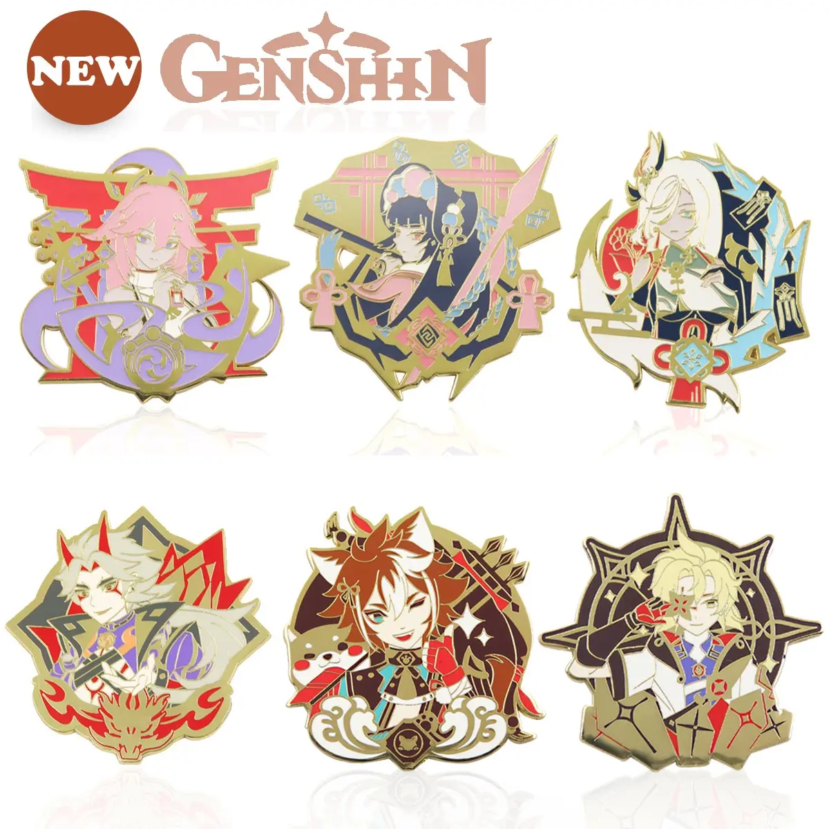 New Game Genshin Impact Account Gorou Badge Brooch Cosplay Albedo Arataki Itto Yae Kamiko Metal Pin Costume Prop Accessory