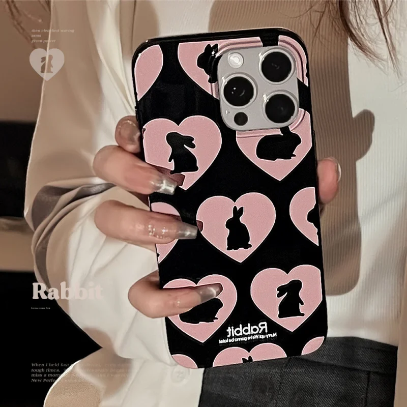 

Black Background Heart Bunny Suitable for iPhone 16 Pro Max, iPhone 15, iPhone 17, Sweet Cool 11, Cute 12, Anti-Fall