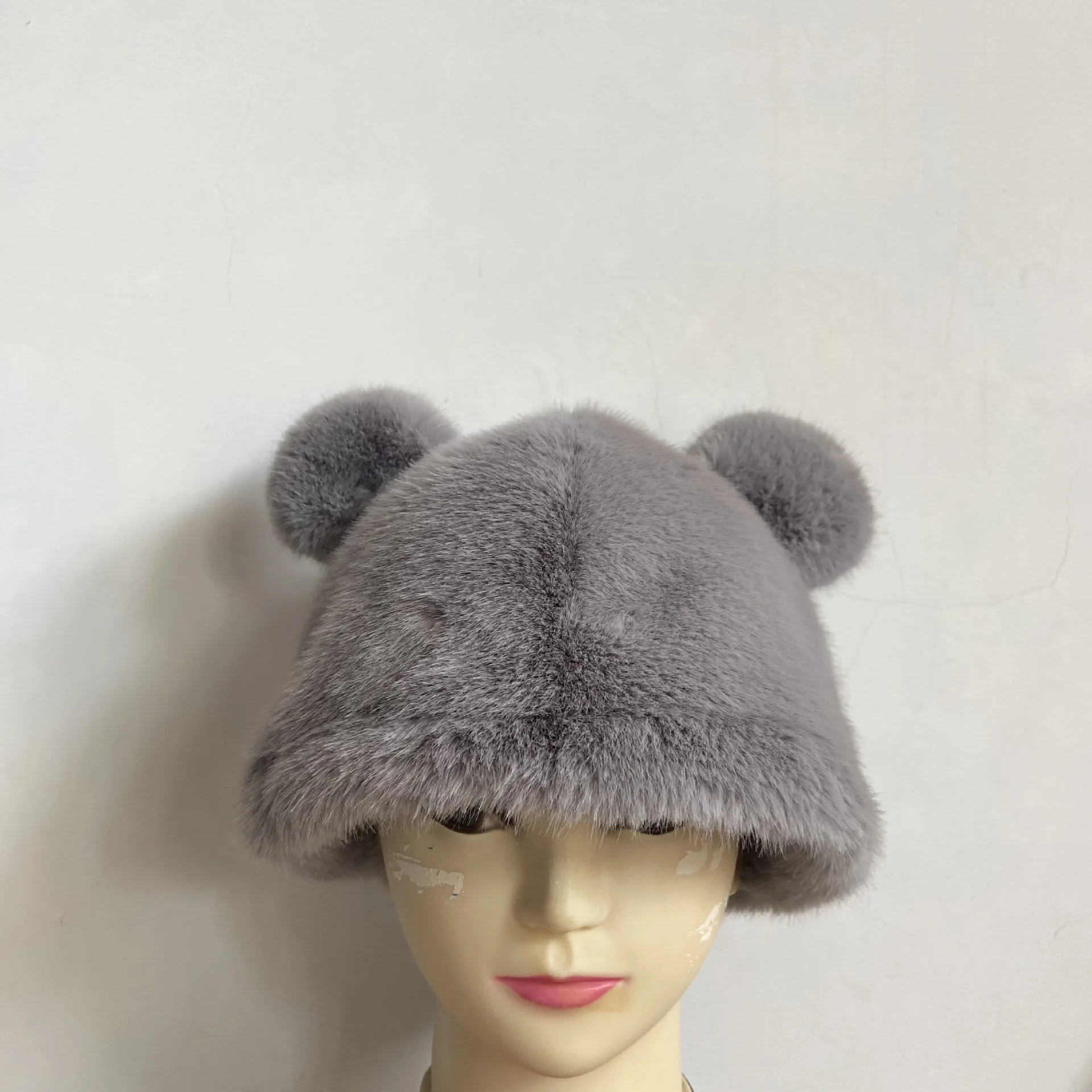 Autumn and winter furry ears Bear hat head around imitation fur warm hat to show the face small ear cap