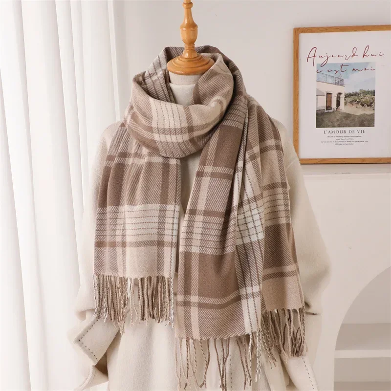 Winterwärmer Schal mit Fransen für Damen, schottischer Stil, Pashmina-Schal mit Quasten, modischer langer Schal, Herbst, elegante Damen-Decke