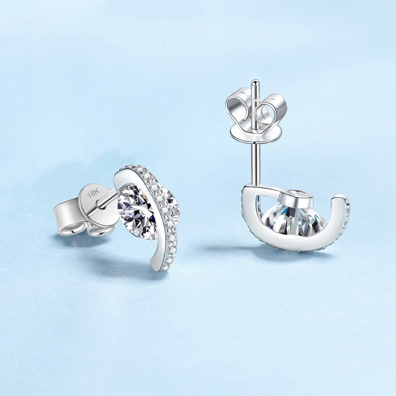 Women Valentine's Day 18K White Gold Wedding 1/2CT Moissanite Diamond Girl Friend Birthday Gift PT950 Orbiting Planet Earrings