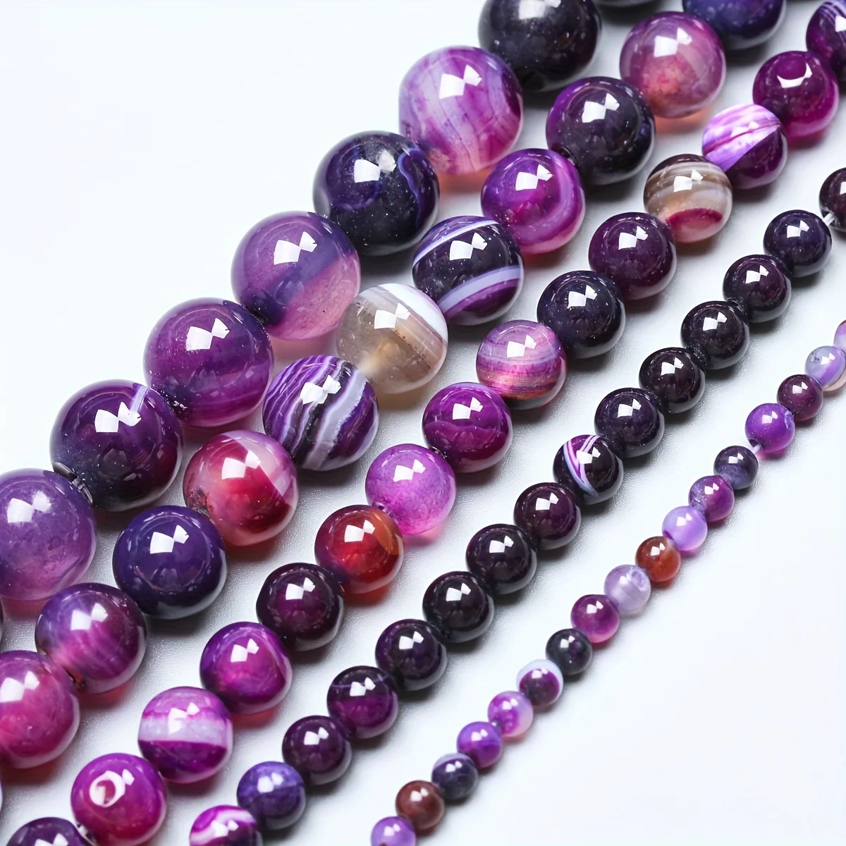 4/6/8/10/12mm Purple Striped Agate Natural Stone Round Loose Beads For DIY Bracelet Necklace Jewelry Accessories