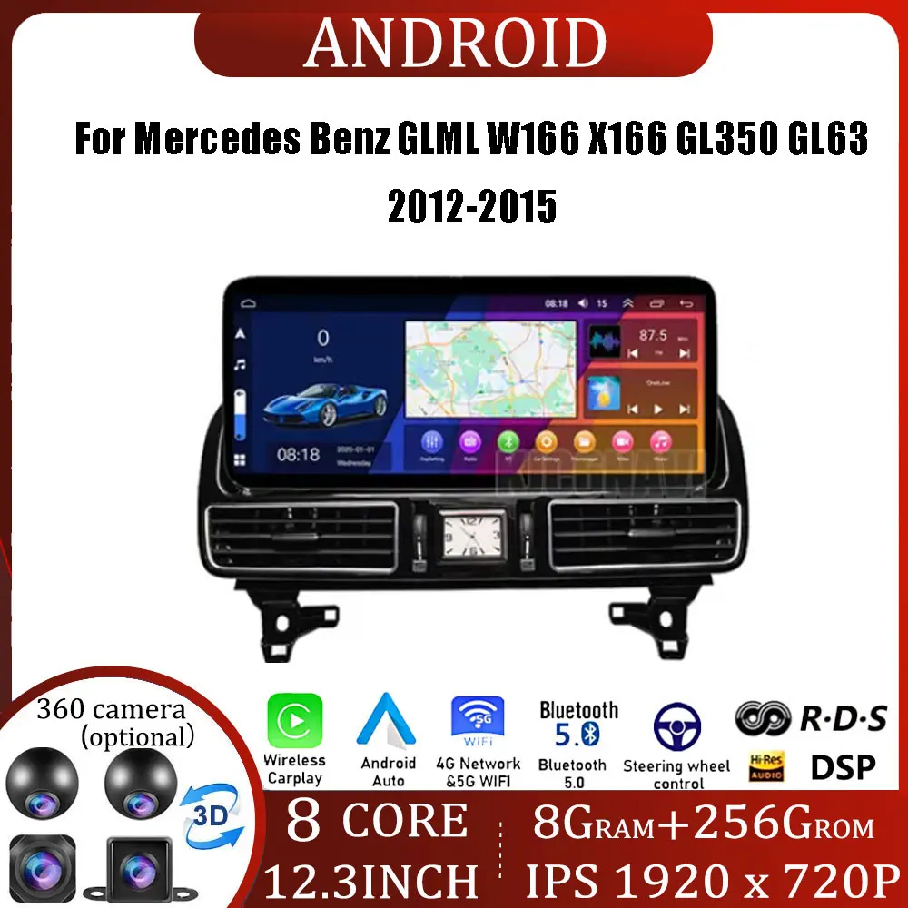 

Android 14 Screen 12.3Inch For Mercedes Benz GLML W166 X166 GL350 GL63 64G/128G Car Radio Carplay Gps Navigation