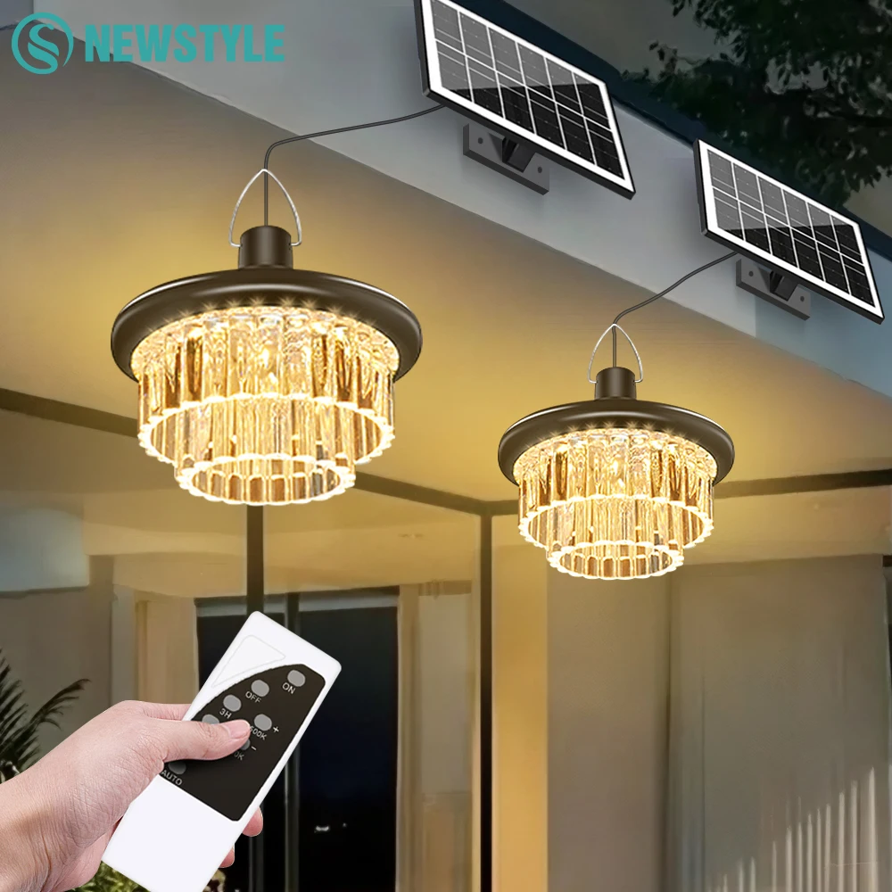 led-クリスタルソーラーガゼボライト太陽光発電小屋ペンダントランプ防水リモコンセキュリティ投光器ガレージ納屋パティオ