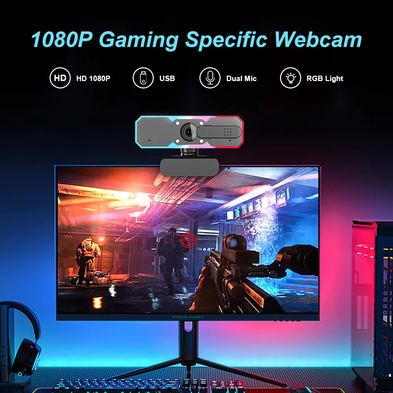 Anywii microfone usb rgb câmera de jogos led luz webcam 60fps câmera web cam 1080p streaming cam webcamera full hd webcam