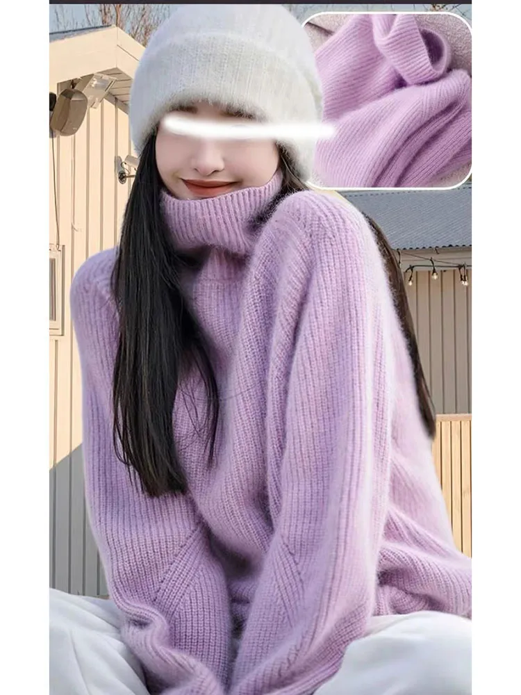 

Мягкий уютный вязаный свитер Thiened, женский осенне-зимний свободный однотонный теплый ветрозащитный трикотаж Turtlene для поездок на работу