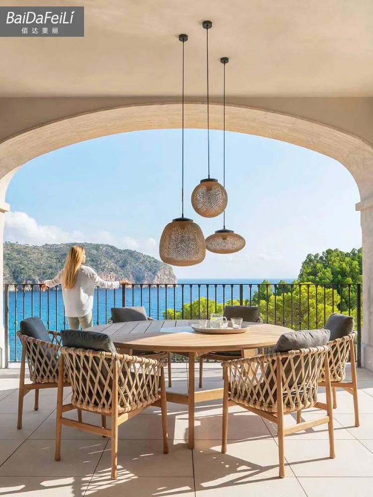 Outdoor tables and chairs, anti-corrosive solid wood tables, leisure furniture outside the courtyard of the villa