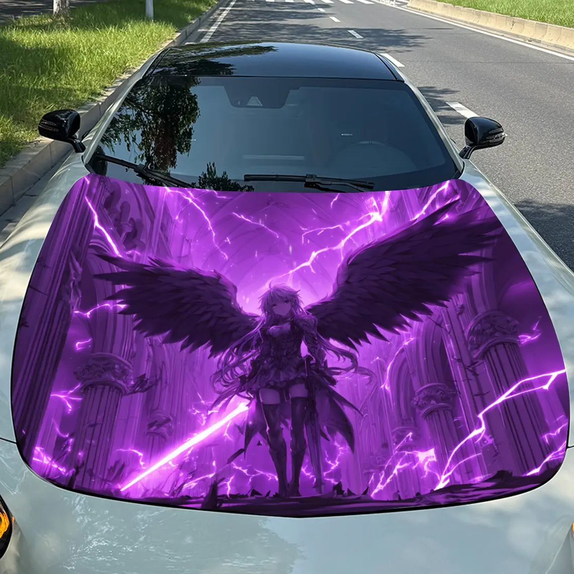 

Anime Style Purple Lightning Girl Hood Decal - Scratch , Weather PVC, Easy To Stick, Adding Bold Design To Your Appearance, Deca