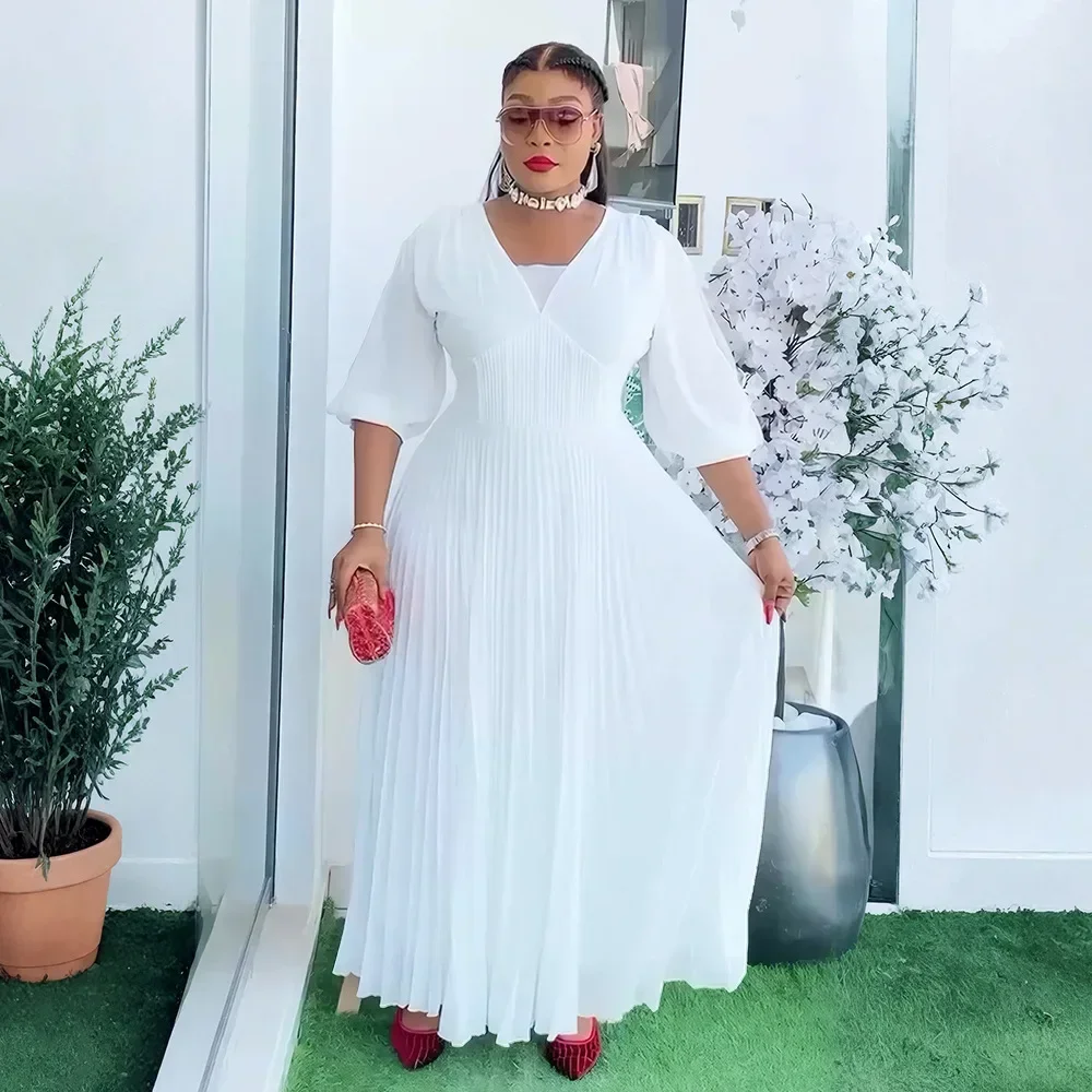 فساتين أفريقية أنيقة للنساء شيفون مطوي طويل فستان الحفلات المسائية ثوب زفاف أنقرة Dashiki أفريقيا الملابس رداء جديد