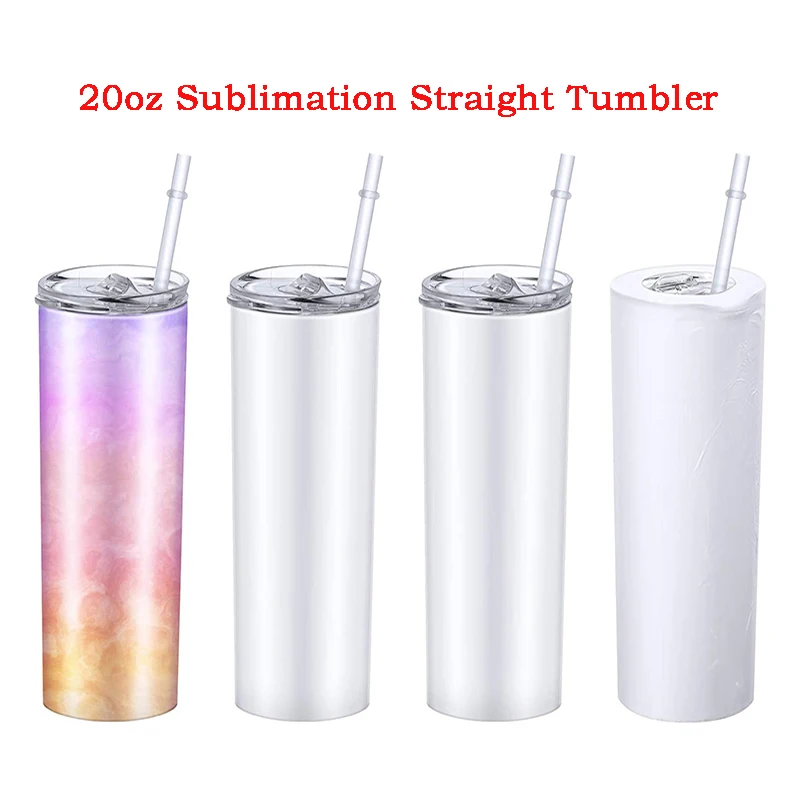 20oz Sublimation Straight Tumbler Stainless Steel Skinny Tumbler with Straw Lid Portable Bottle For Wedding Gift Cup