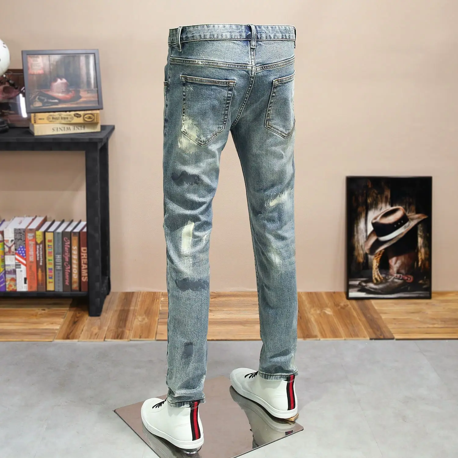 Small-footed Jeans 2025 New Men's Spring and Summer Trendy Brand Ink-splashing Trousers Slim and Thin Handsome Men Clothes Pants