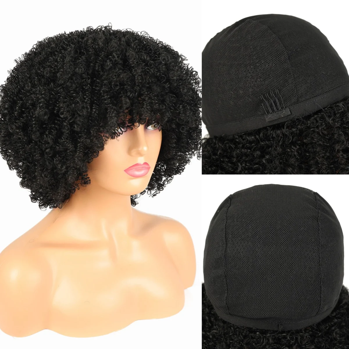 الاصطناعية قصيرة عابث غريب مجعد الباروكات للنساء بسيطة رخيصة آلة صنع الباروكات أومبير براون شعر أسود أنماط الشعر الطبيعي