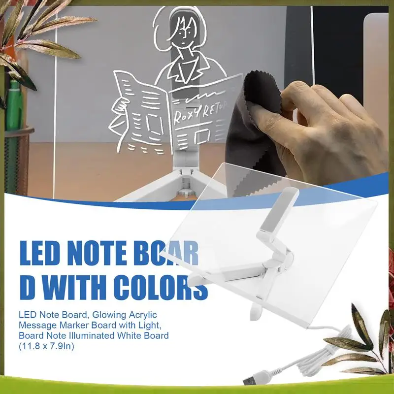 

New-LED Note Board, Glowing Acrylic Message Marker Board With Light, Board Note Illuminated White Board (11.8 X 7.9In) Easy To U