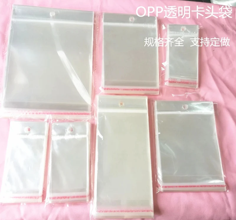 Wholesale 100pcs Clear Self Adhesive Seal Plastic Bags Transparent Resealable OPP Packing Poly Bags Pick Beads Hanging Holes