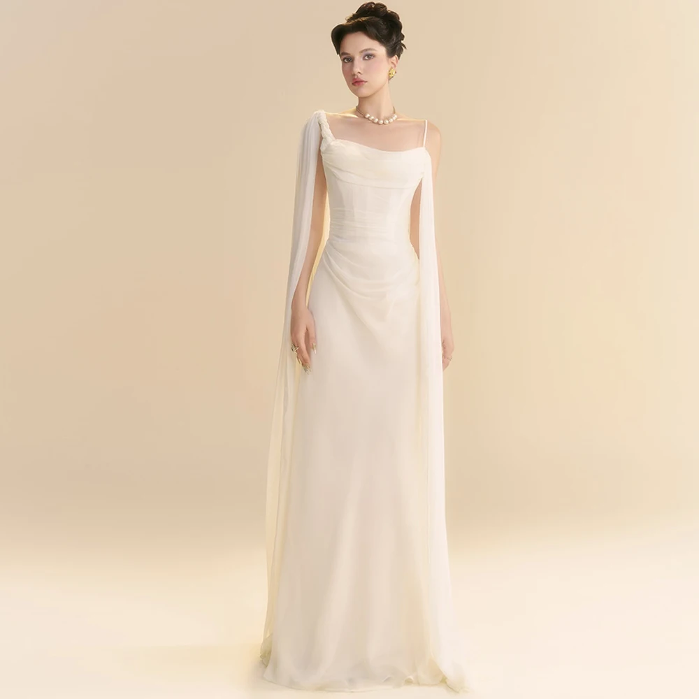 

Elegant Tulle Evening Dress Exquisite Scoop Sleeveless Customized Party Dresses Delicate Watteau Train Special Occasion Gowns