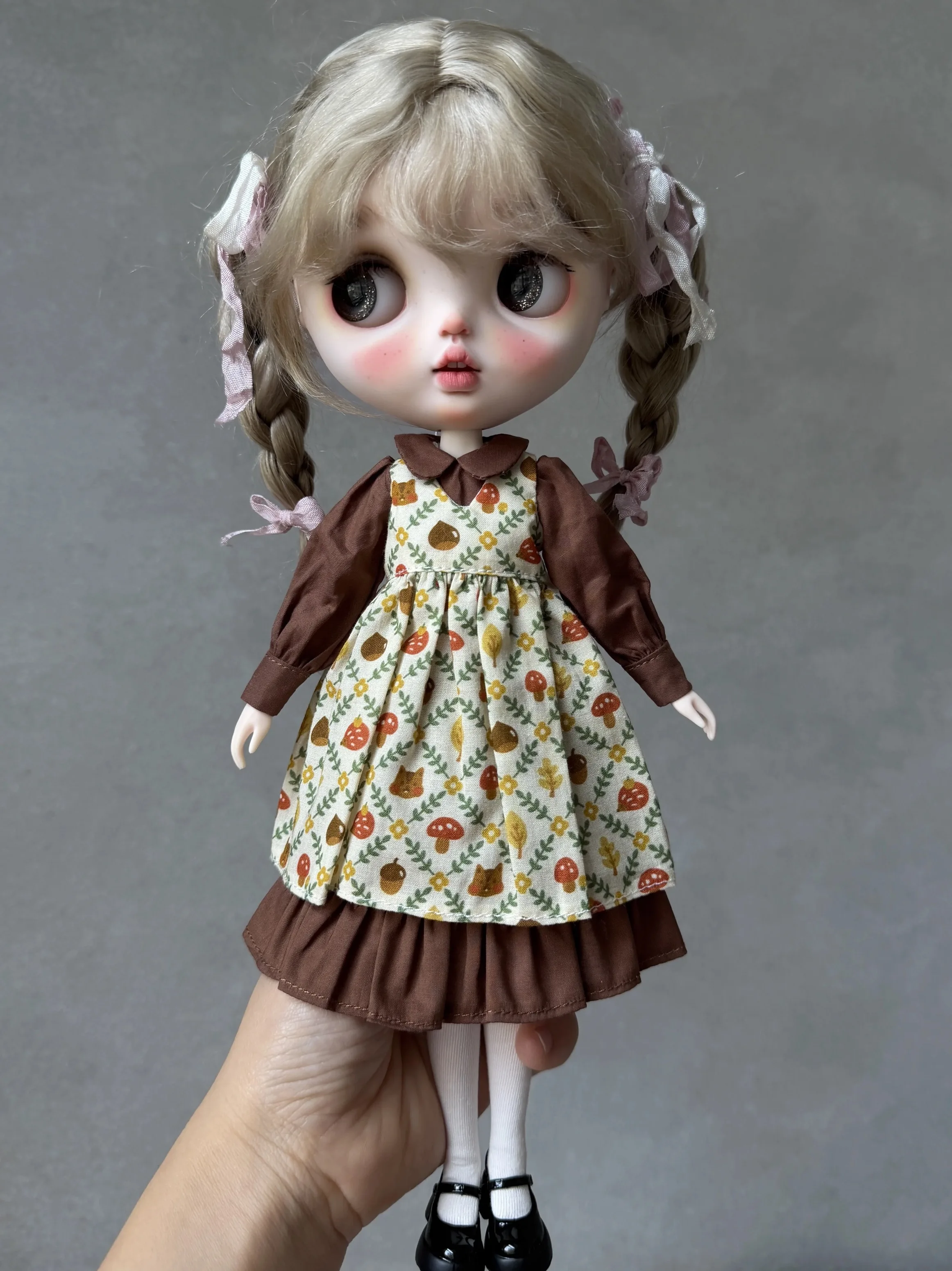 ICY DBS Blyth Doll Clothe Accessories Retro Cute Mushroom Brown Dress+Socks For 19 Joints OB24 Azone Doll Cosplay Dress Up