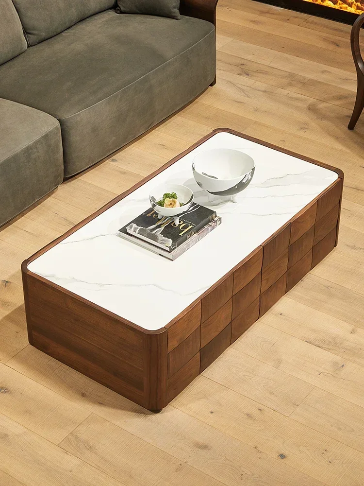 Stone Plate Coffee Table Living Room Home Solid Wood Sofa Table Light Luxury Log Low Table