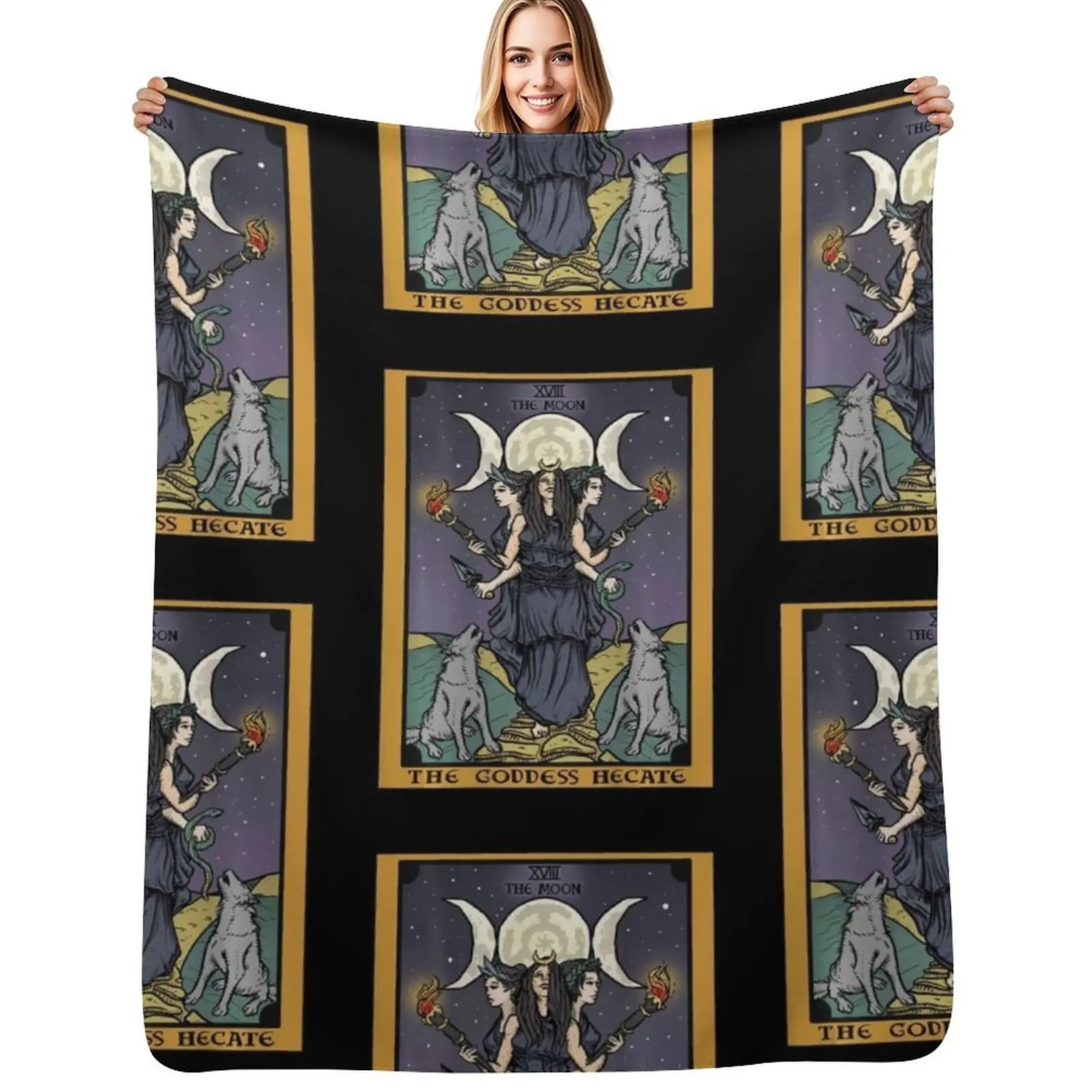 The Goddess Hecate The Moon XVII Tarot Card Throw Blanket Spring Fall Cozy Throw Blanket for Couch
