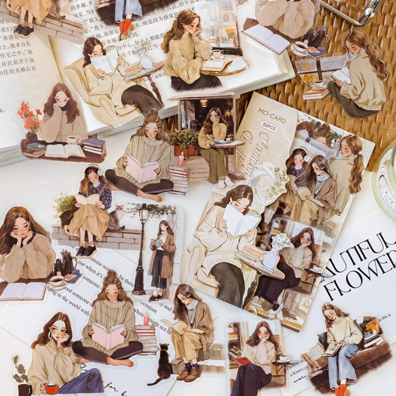 2Style 90Pcs/bag Elegant Reading Character Sticker Pack DIY Handbook Creative Material Stickers Scrapbook Photo Frame Calendar