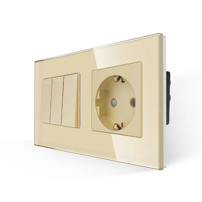 Bingoelec Button switch with EU Standard Electrical socket sockets and switches with Crystal Glass Panel for Home Improvement