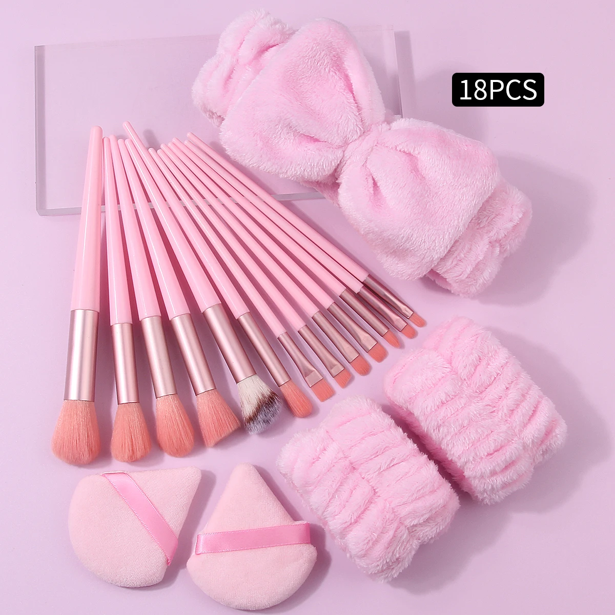 Ensemble de pinceaux de maquillage pour le visage, 13 pièces, bouffantes de poudre triangulaires antiadhésives + 3 attaches pour cheveux et bracelets de protection du poignet, 2 pièces