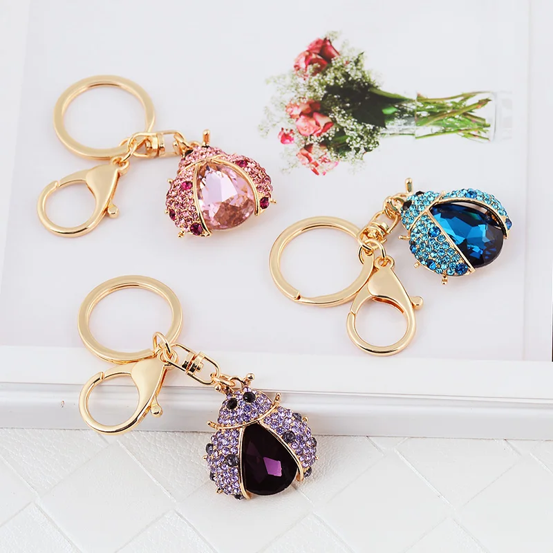 EASYA New Arrival Crystal Insect Shape Chaveiro Keychain Cute Sparkling Metal Key Ring Holder Accessories For Women Girls Bag