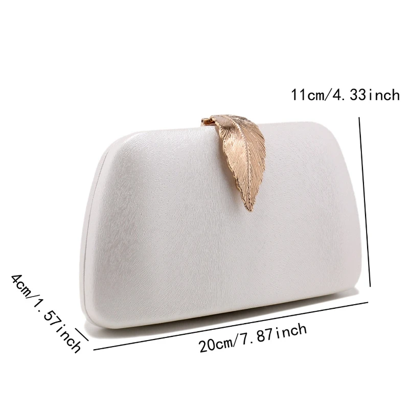 Silver Metallic Evening Clutch Bag Fashion Gold Leaf Buckle Hard Purse for Women Formal Party Glossy Handbags Detachable Chain