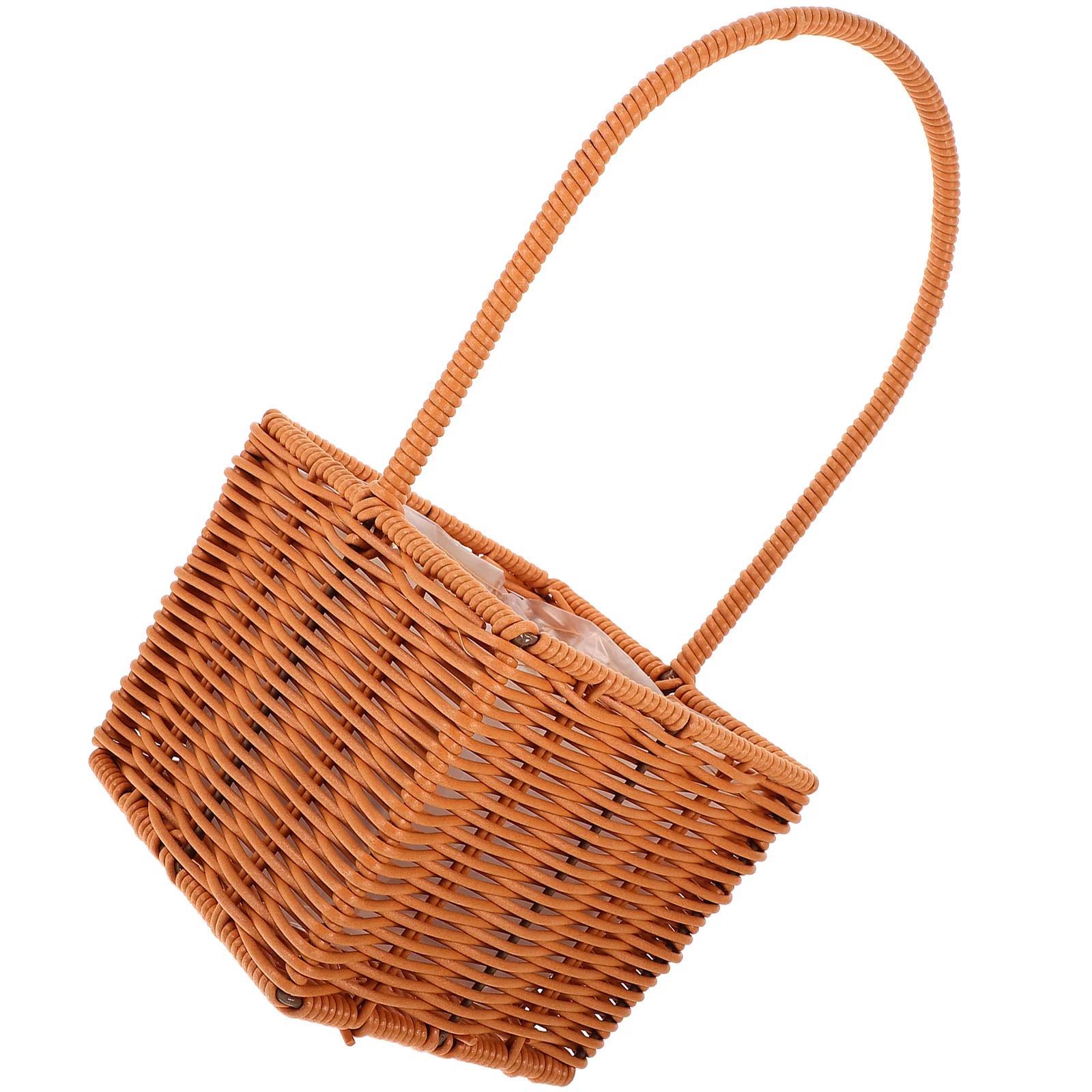 

Sturdy Woven Storage Basket Lightweight Picnic Flower Snack Drinks Organizer Handle Portable Handheld Fruit Brown