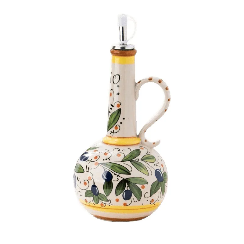 Exposición bajo vidriado Color pintado a mano cerámica verde botella de aceite de oliva olla de aceite hogar cocina salsa de soja vinagre condimento