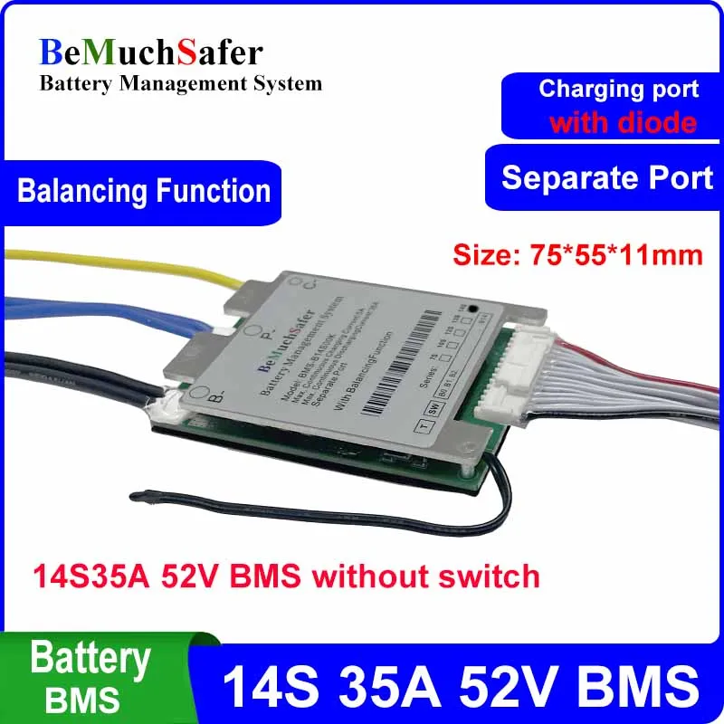 14S 35A 52V Batterij Bms Met Balancing Functie Aan/Uit Schakelaar 14S30A 14S35A Bms 30A Pcm Voor diy E-Bike E-Scooter E-Motorfietsen